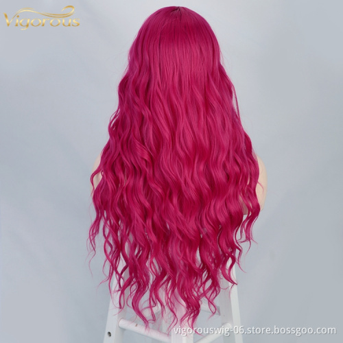 Vigorous Lace High Quality Synthetic Long Wavy red Full Wig front for Women Cosplay Heat Resistant Fiber Curly Colorful Wig